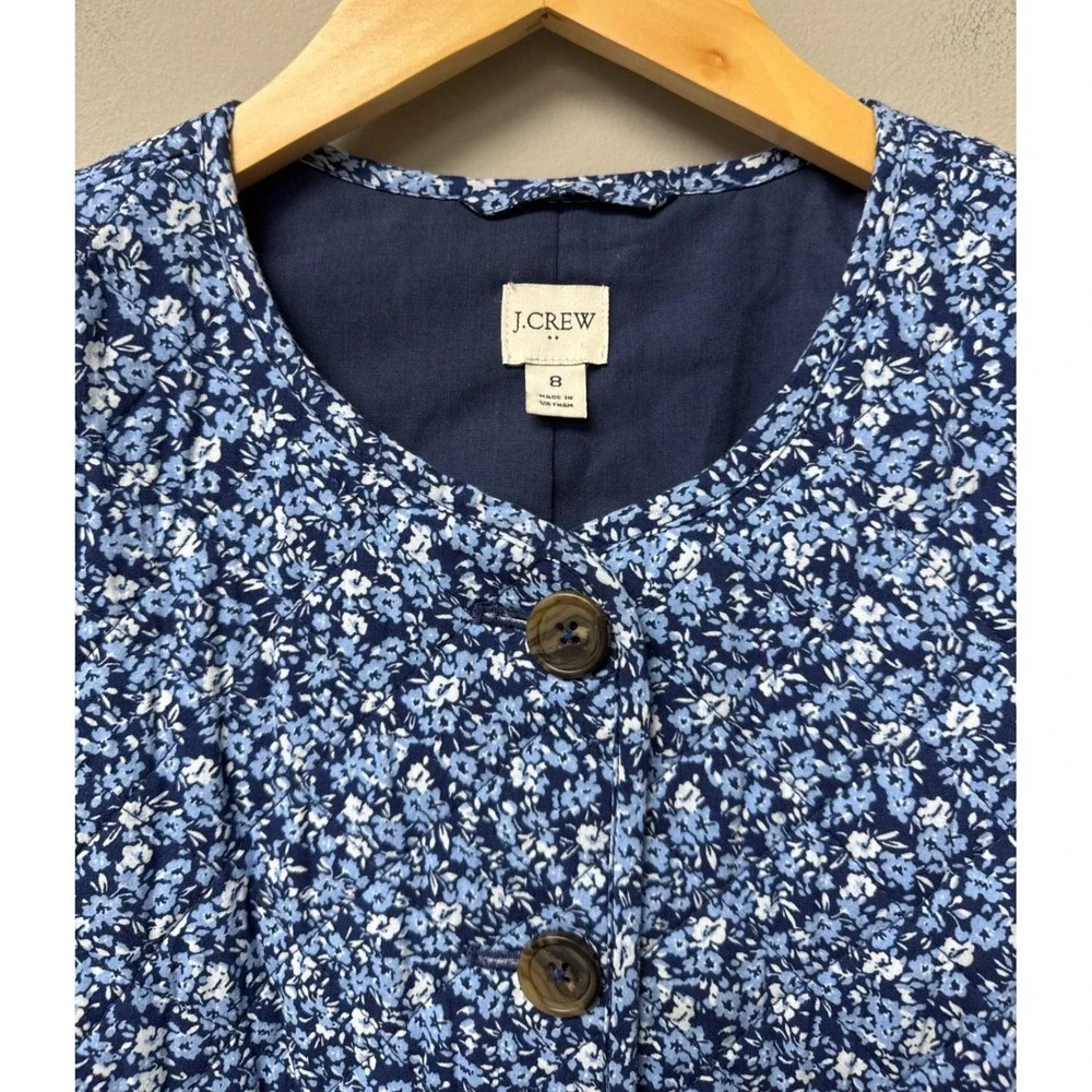 J.CREW Women Short Quilted‎ Cotton Blend Blue Floral Jacket Womens 8